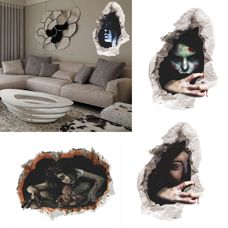 2018 NewStyle 60x45cm DIY Halloween Decoration Smashed Broken Wall Decal Home Party Bar Decor