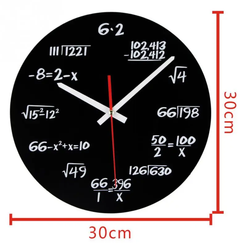 Matte Black Metal Mathematics Math Algebra Blackboard Pi Wall Clock Vintage 30cmX30cm Math Clock