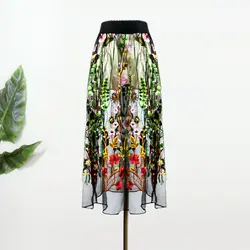 Для женщин кружева сетки цветочной вышивкой Миди-юбки пикантные женские Винтаж элегантные универсальные прозрачный черный линии юбки