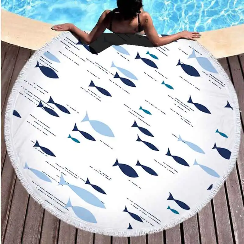 Из Микрофибры Ocean печать большой пляж Полотенца Для Взрослых Коврик для йоги кисточкой Одеяло большой круглый белый банный Полотенца 150 см