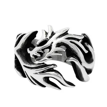 

High-quality Men's Vintage Old Silver Plated Titanium Stainless Steel Dragon Ring No Fading Retro Trendy Dragon Charm Men Ring