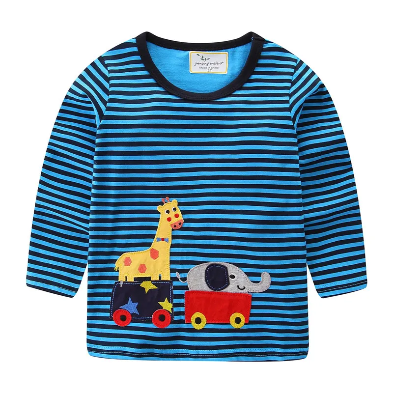 Jumping/Детские футболки для мальчиков; хлопковые топы с изображением животных и динозавров; осенние детские футболки с принтом; футболки с круглым вырезом для малышей; топы для мальчиков; футболки