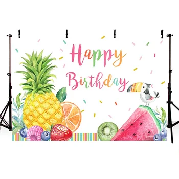 

Fruit photography Backdrop Happy Birthday Theme Party Decor Pineapple Background for Photo Booth Studio Newborn Baby Banner