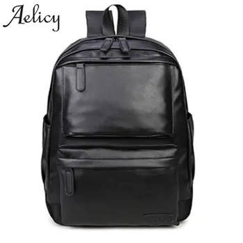 

Aelicy Unisex Business Casual Backpacks Travel Bag Black PU Leather Men's Fashion Shoulder Bags teenage backpack men casual