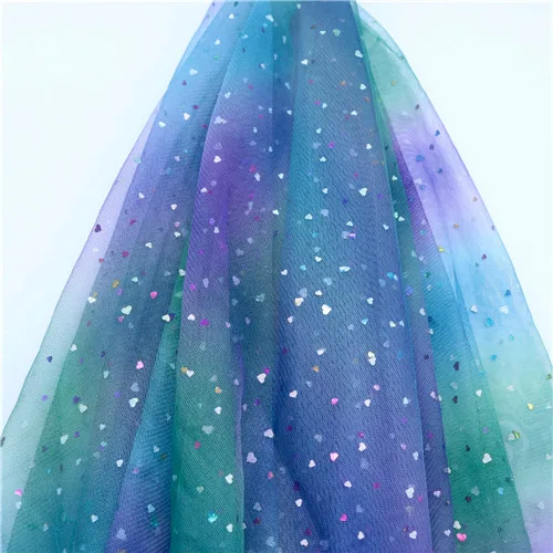 5m/lot 1.5m Width Rainbow Moon&star&love Heart Mesh Fabric Gauze Tulle Tissue Kids Tutu Dress Fabric DIY Sewing Accessories - Цвет: Love-blue