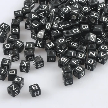 

400PCs Mixed black and silver Acrylic Alphabet/Letter square Beads Pony Beads For Jewelry Making 6x6mm YKL0570