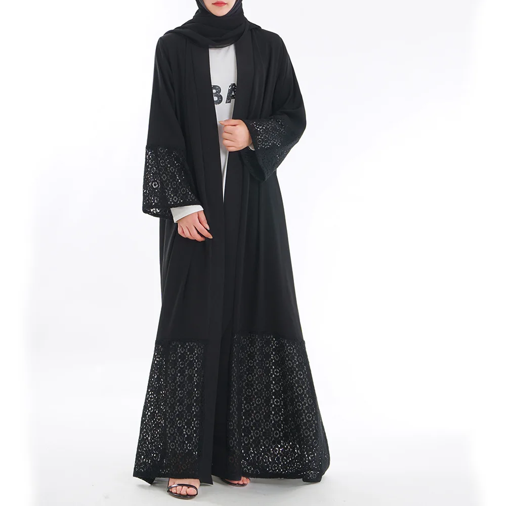 Женское мусульманское платье с открытой передней частью Abaya черное болеро