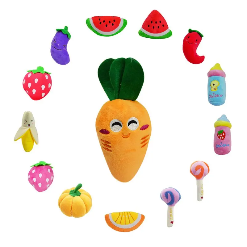 

2018 New Pet Chew Squeaker Squeaky Plush Sound Fruits Vegetables Feeding Dog Toys Suitable For Pet Bite Play