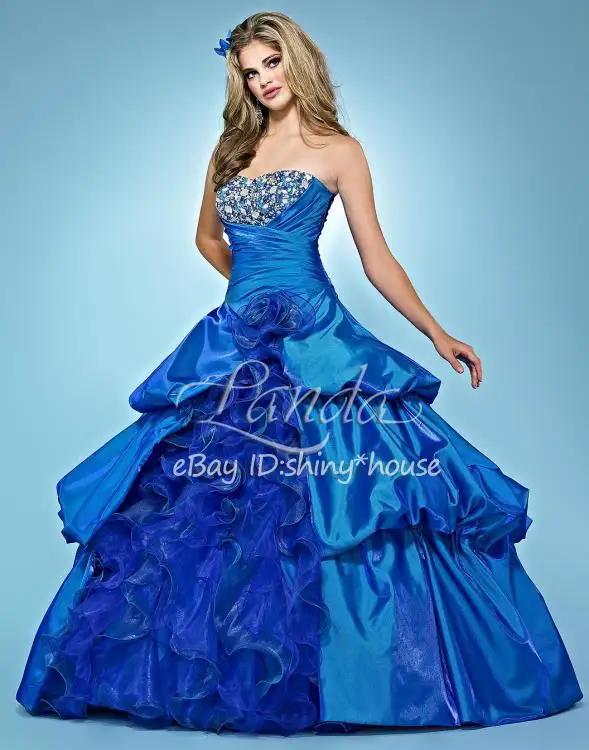 

free shipping 2014 new fashion vestidos de noiva long casamento taffeta blue crystal elegant ball gown wedding prom Dresses