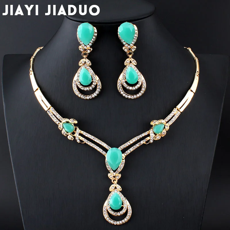 

jiayijiaduo African fashion wedding jewelry set Gold-color Charm women summer clothing accessories days blue crystal wholesale