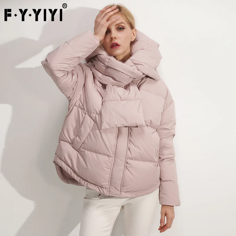 FYYIYI модный качественный пуховик на утином пуху женская теплая куртка с капюшоном