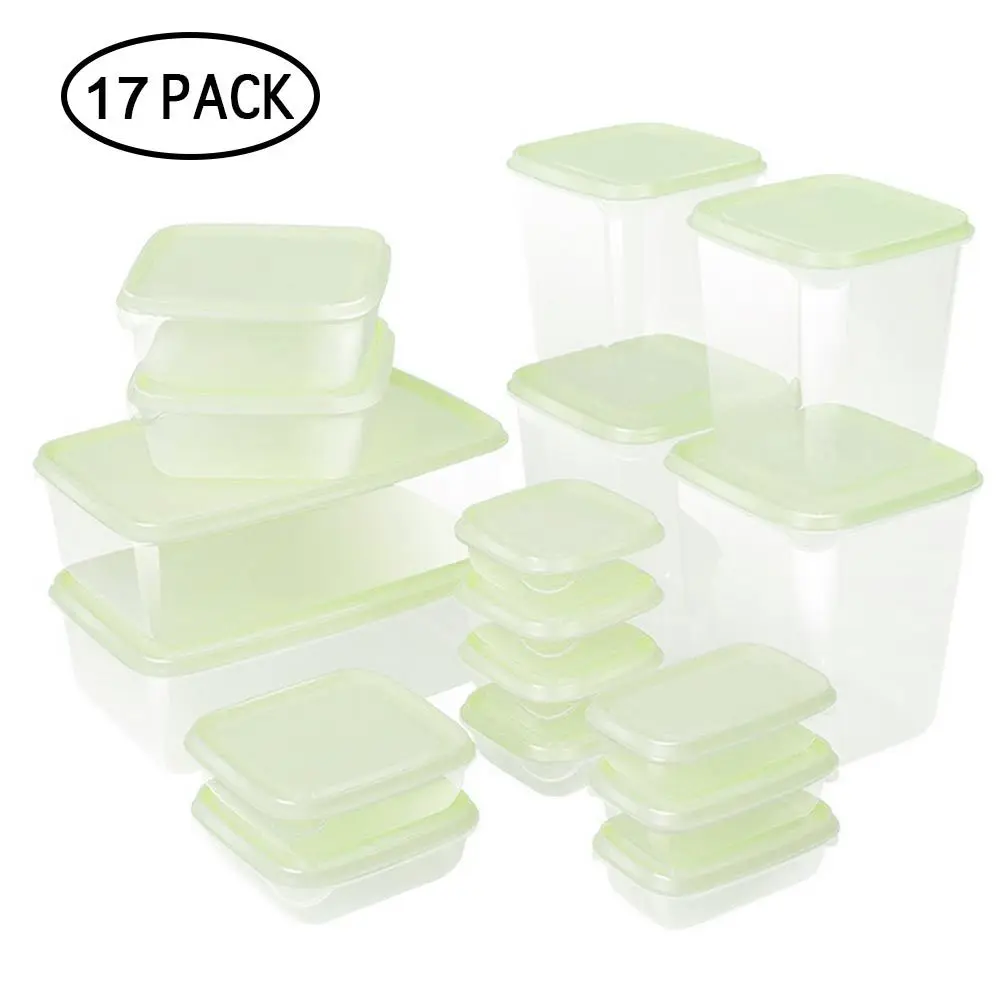 17 шт./компл. контейнеры для холодильника Пластик коробка для хранения продуктов контейнер Microwavable Еда ящик для сохранения свежести герметичный контейнер для Кухня - Цвет: Green