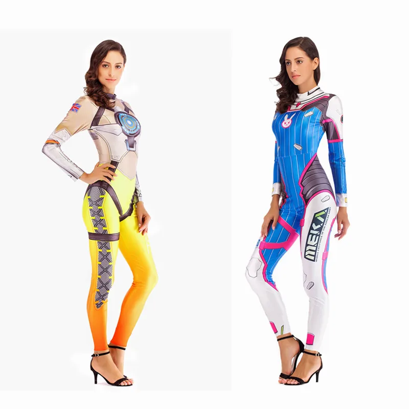

2018 Halloween costumes 3D Printing Overwatches Lady D VA Costume for women plus size Cosplay dva Brigitte Spandex Dva Bodysuit