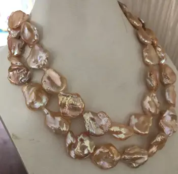 

double strand14-16mm south sea gold pink pearl necklace 18"19" KKK
