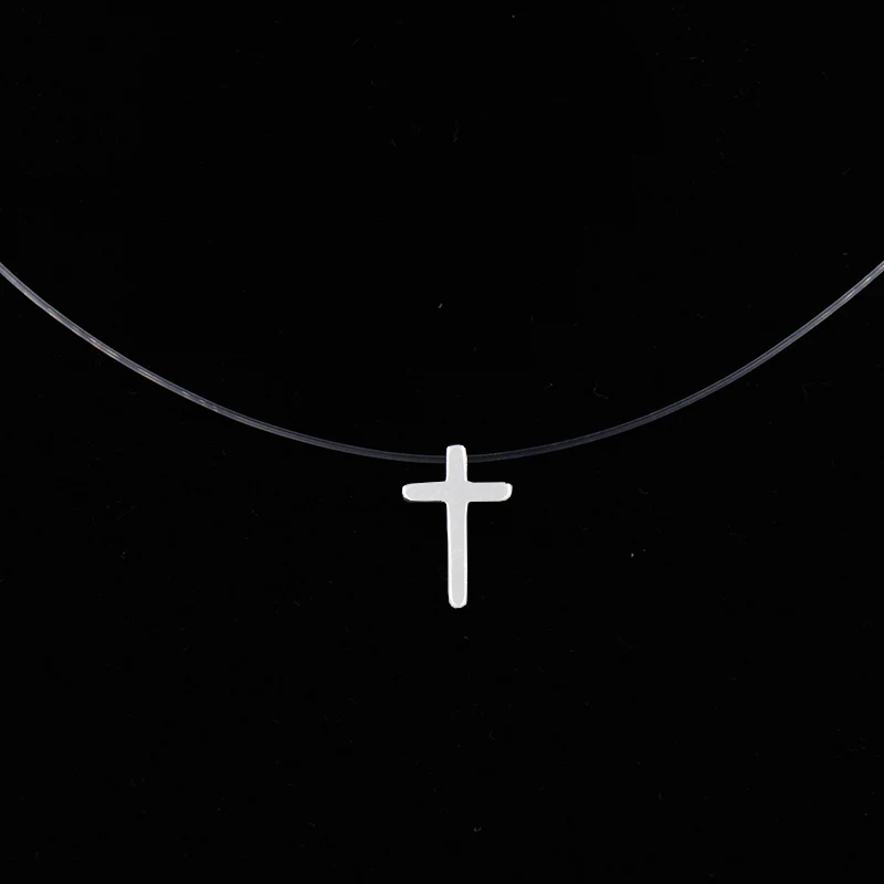 Женское прозрачное ожерелье с леской, невидимая цепочка, ожерелье с подвеской, стразы, колье, ожерелье, женское колье - Окраска металла: cross