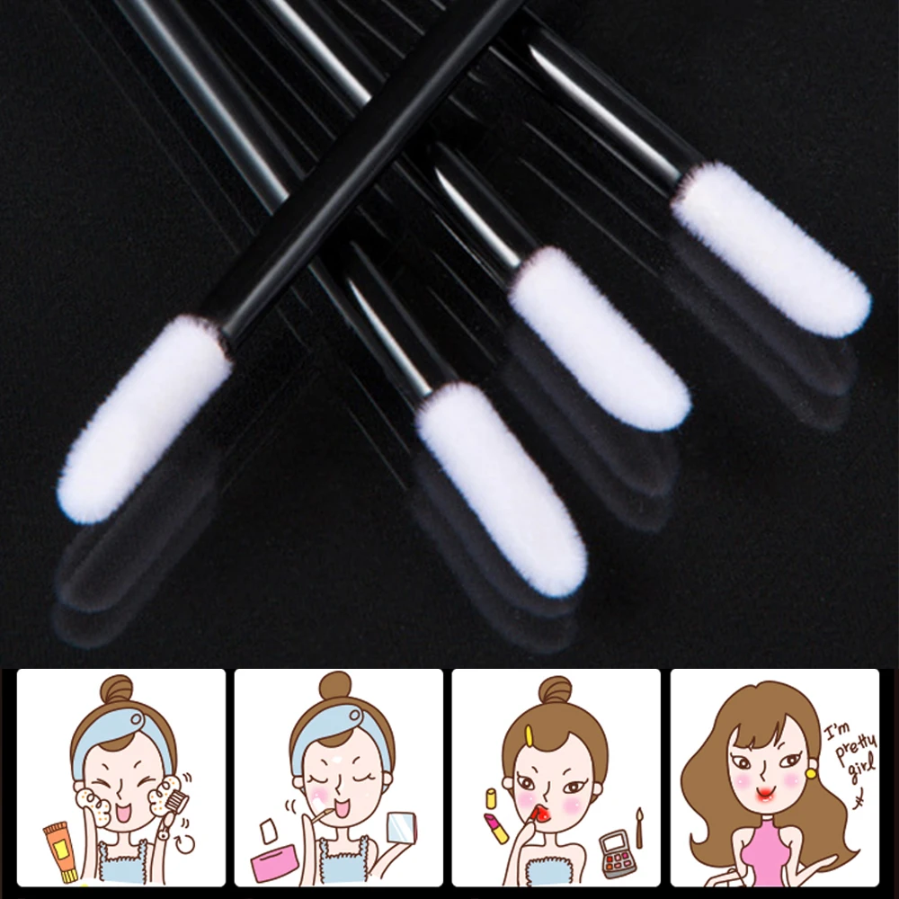 New 50Pcs Lipbrush Makeup Brushes Disposable Cosmetic Lip Brush Lipstick Gloss Wands Applicator Make Up Tool Brush Black&Clear (2)