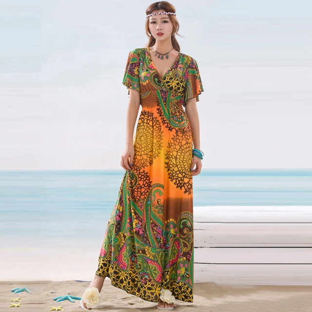 2018 Women Summer Dress Bohemian Butterfly Sleeve Elastic