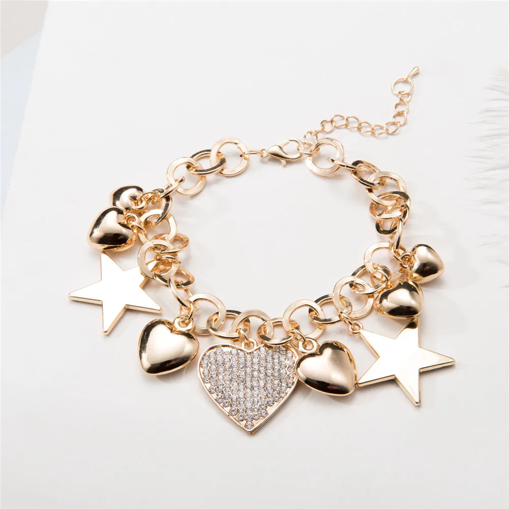 Stars And Hearts Charm Bracelet Women Jewellery