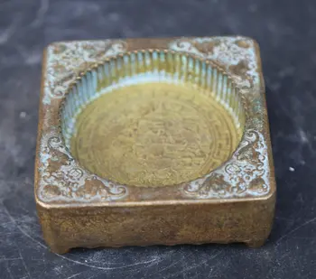 

88MM/3.5" Collection Chinese Bronze Exquisite 'Qiaqnlong Liyu Yuanzhi' Pastry Mould Mould Ashtray Writing-brush Washer 903g