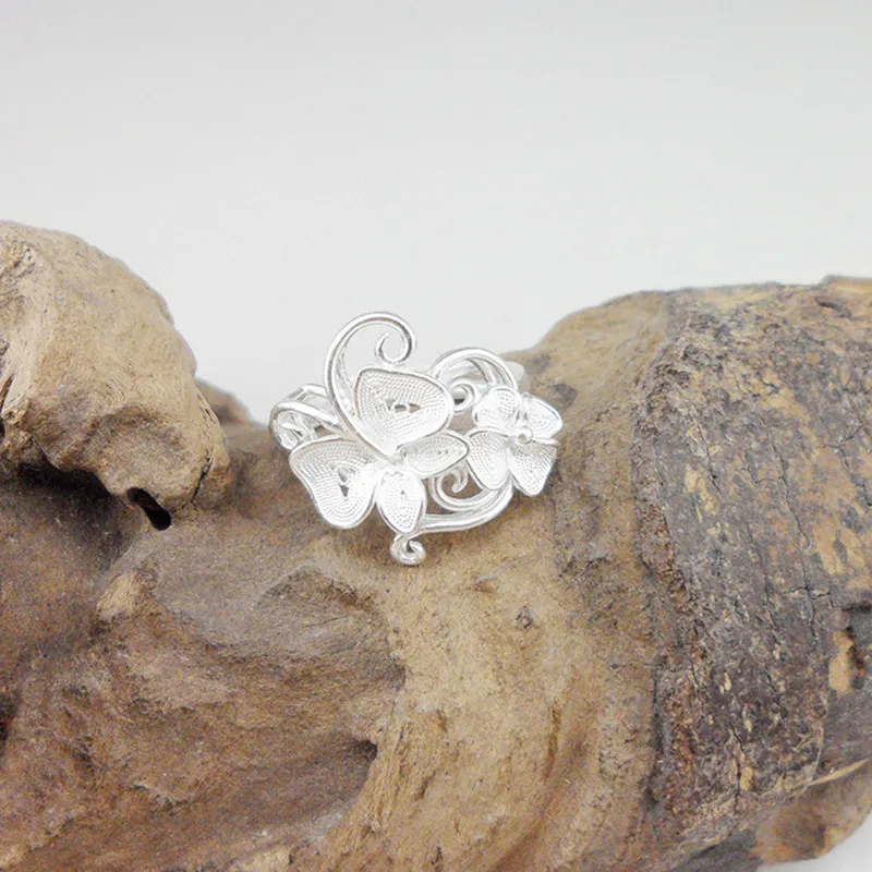 

Butterfly Women Rings Flowers 999 Sterling Silver Ring Adjustable Chinese Handmade Miao Jewelry Women Engagement Wedding Ring