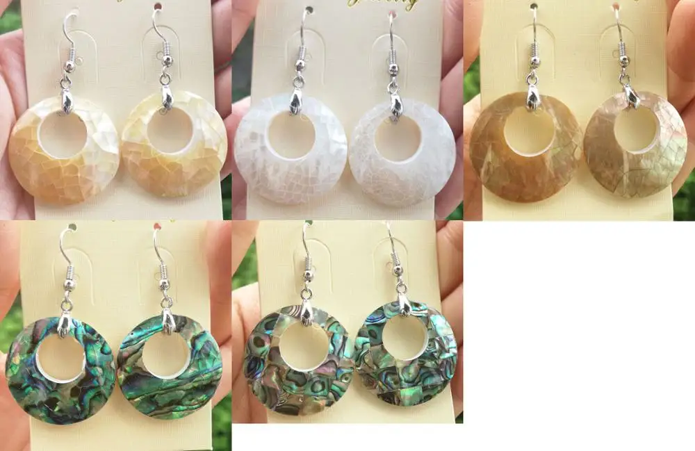 

Natural Abalone White Yellow Black Shell Earrings bead Round Donut Energy Reiki Healing Amulet