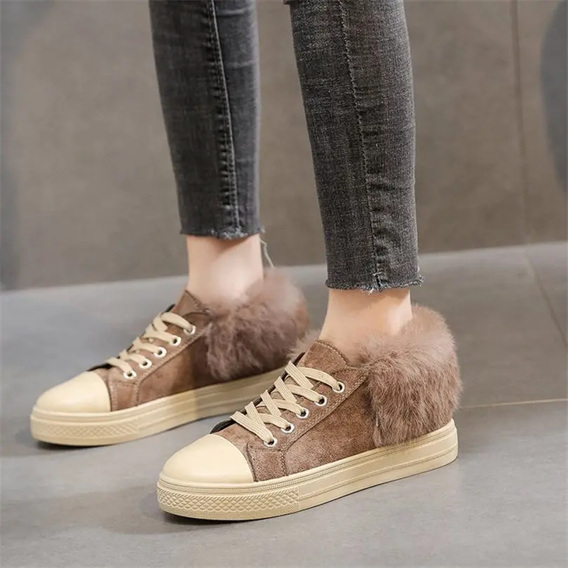 

NAYIDUYUN Vulcanized Shoes Womens Lace Up Faux Suede Low Heel Tennis Sneakers Shallow Party Oxfords Winter Warm Walking Loafers
