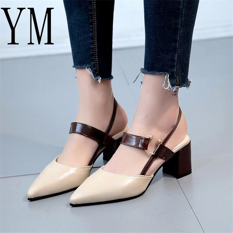 

Hot 2018 Spring New hollow coarse Sandals High-heeled Shallow Mouth Pointed baotou shoes Work shoes Women Female Sexy High heels