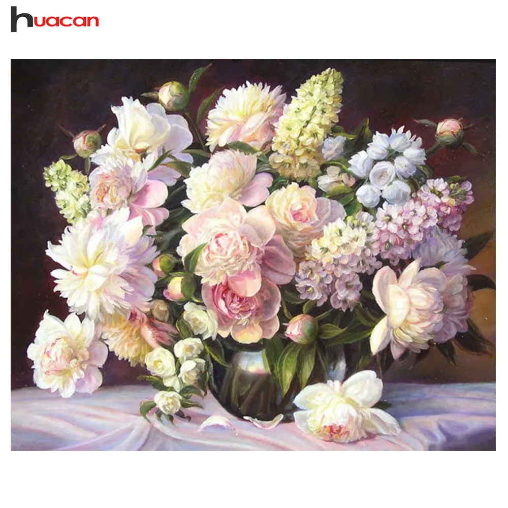 

HUACAN Diamond Mosaic Full Round Rhinestones of Flower Diy 5d Diamond Painting Home Decoration Cross Stitch Kits MH047