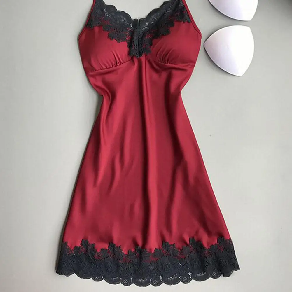 

Sexy Women Lace Patchwork Silky Spaghetti Strap Nightdress Babydoll Sleepwear
