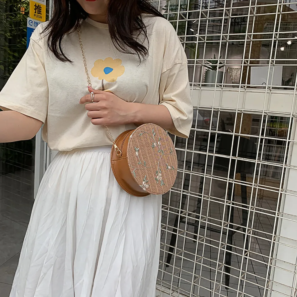 Bali Island Woven Bag Round Shoulder Bag Rattan Straw Bags Satchel Bohemia Beach Circle Messenger Bags#YJ