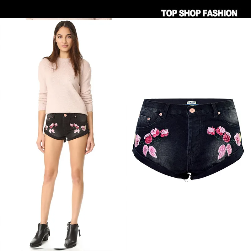 Черные джинсовые шорты; деним Flim Фитнес облегающее платье мини Сексуальная 2018 вышивка цветок розовый лето для Для женщин Прохладный