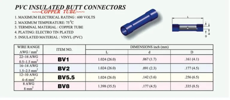 100 шт. трубка полностью изолированный Средний разъем провода Разъем терминалы холодной контакт BV1 применимо 0,5-1,5
