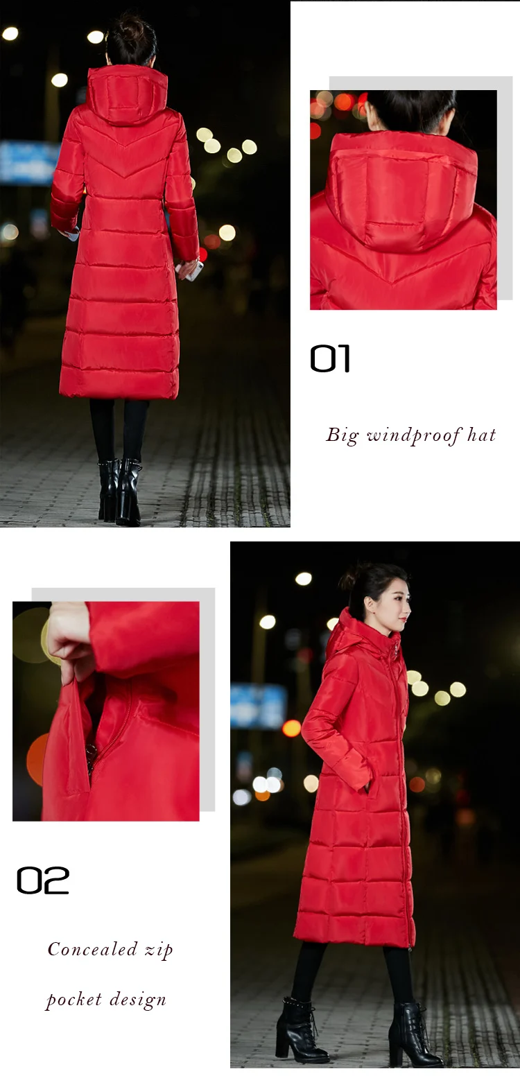 Длинное повседневное пуховое пальто на молнии с капюшоном для женщин, зимний пуховик размера плюс M-6XL, Женская офисная одежда, утепленная модная Корейская верхняя одежда