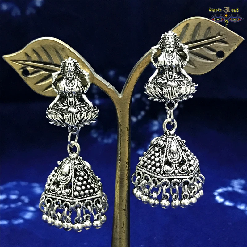 Jhumka индийские женские ювелирные изделия Цыганская Мода хиппи большие серебряные серьги с кисточками для женщин