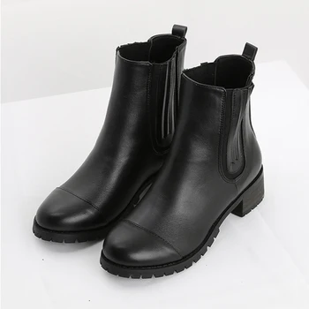 

Nice Tideway British Style Fashion PU Leather Ankle Boots For Women Square Heel Lady Martin Boots Plus Size Women Shoes BT55