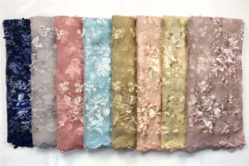 

2018 Latest Gold beads French African Lace Fabric High Quality African Embroidered Tulle Lace Fabric For Wedding Pink gold