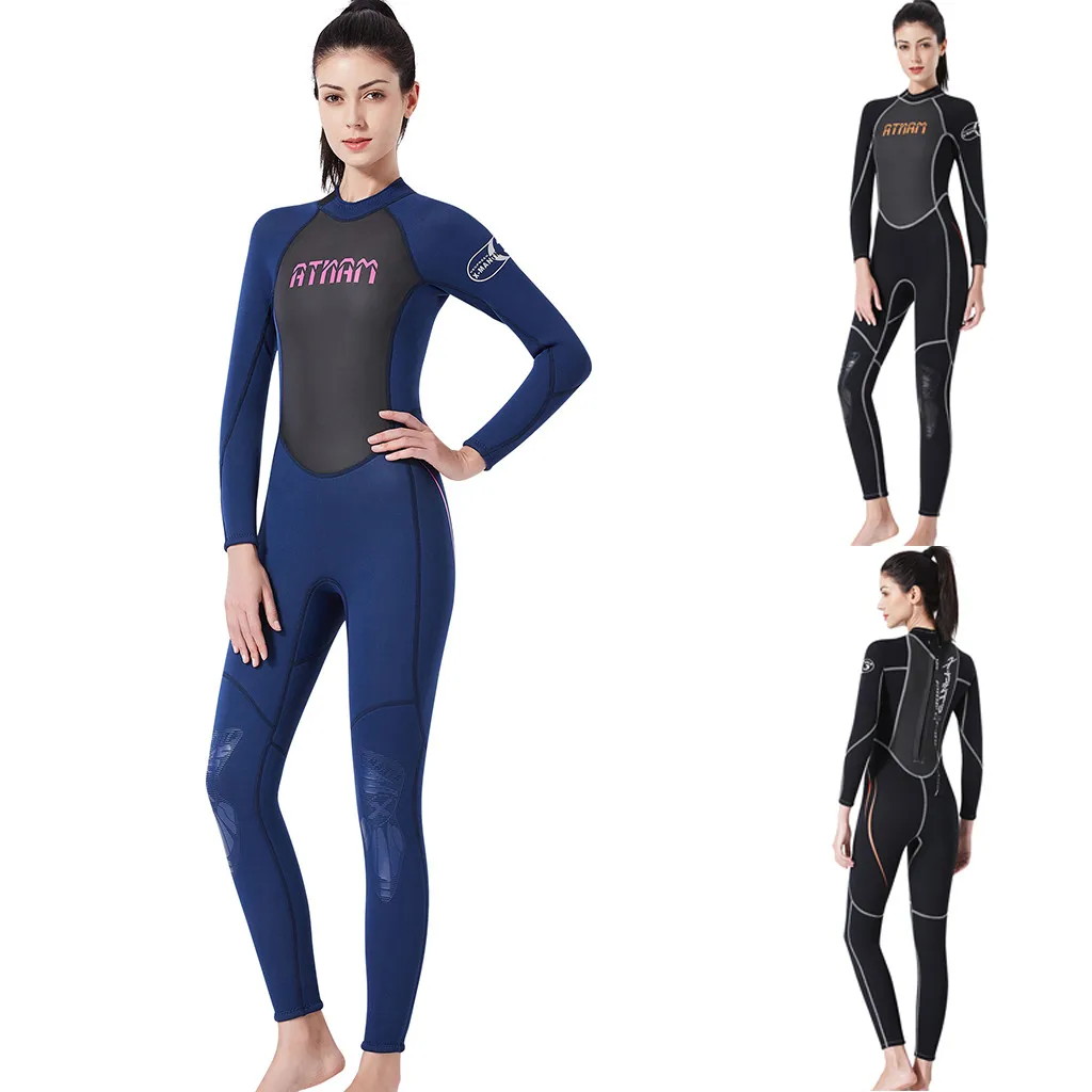 

Women's Keep Warm Sunscreen Swimming Surfing And Snorkeling Diving Coverall Suit Women Fashion Long Sleeve Connected Suit A30430