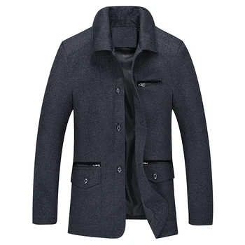 

2018 Autumn and Winter Fashion New Men's Casual Long Wool Windbreaker Coat / Men's Middle-aged Woolen Trench Jacket