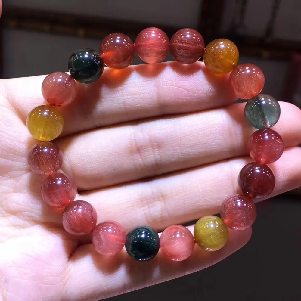 

10mm Natural Colorful Rutilated Bracelet Jewelry For Women Men Cat Eye Gemstone Crystal Stretch Round Beads Bracelet AAAAA