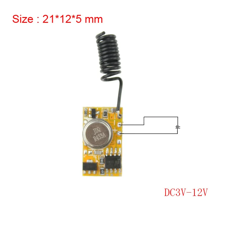 

Micro Remote Control DC3V-12V RF Wireless Transmitter PCB 3V 3.6V 3.7V 4.5V 5V 6V 9V 12V Power on Transmitting 315/433 RC TX 1CH