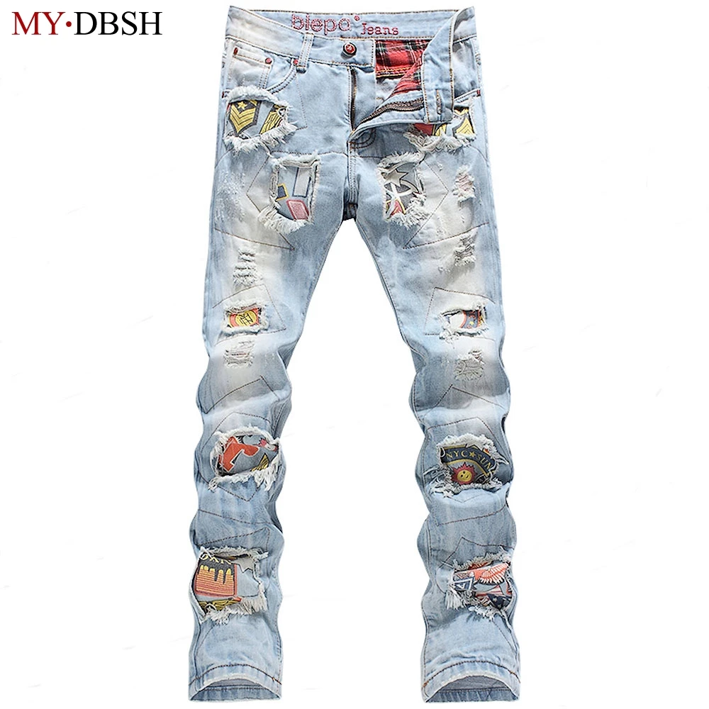 Dropshipping Biker Jeans Mens Distressed Stretch Ripped Motorcycle
