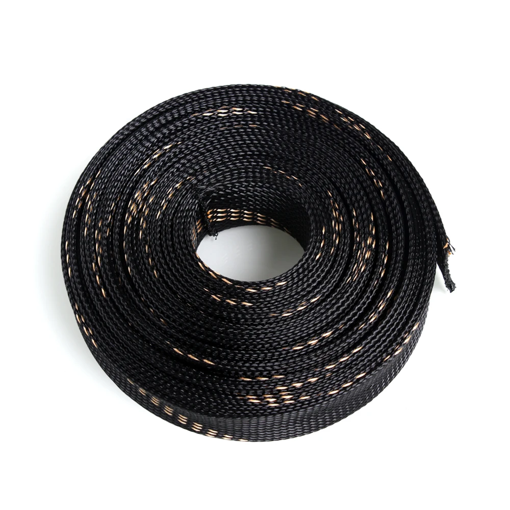 

15M PE Braided Expandable Sleeve Black&Gold Wire Cable Sleeve High Density Sheathing PC Cable Organizer 30mm