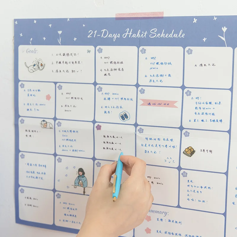 Domikee 2019 конфеты школы настенный календарь время планировщик бумажной pad канцелярские: 21 дней планировщик, ежемесячно планировщик, 100 дней