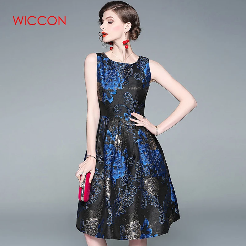 

2019 Spring Wear New Women's Retro Temperament Gold Silk Jacquard Waist Sleeveless Dress Female Sleeveless Print Straight Dress