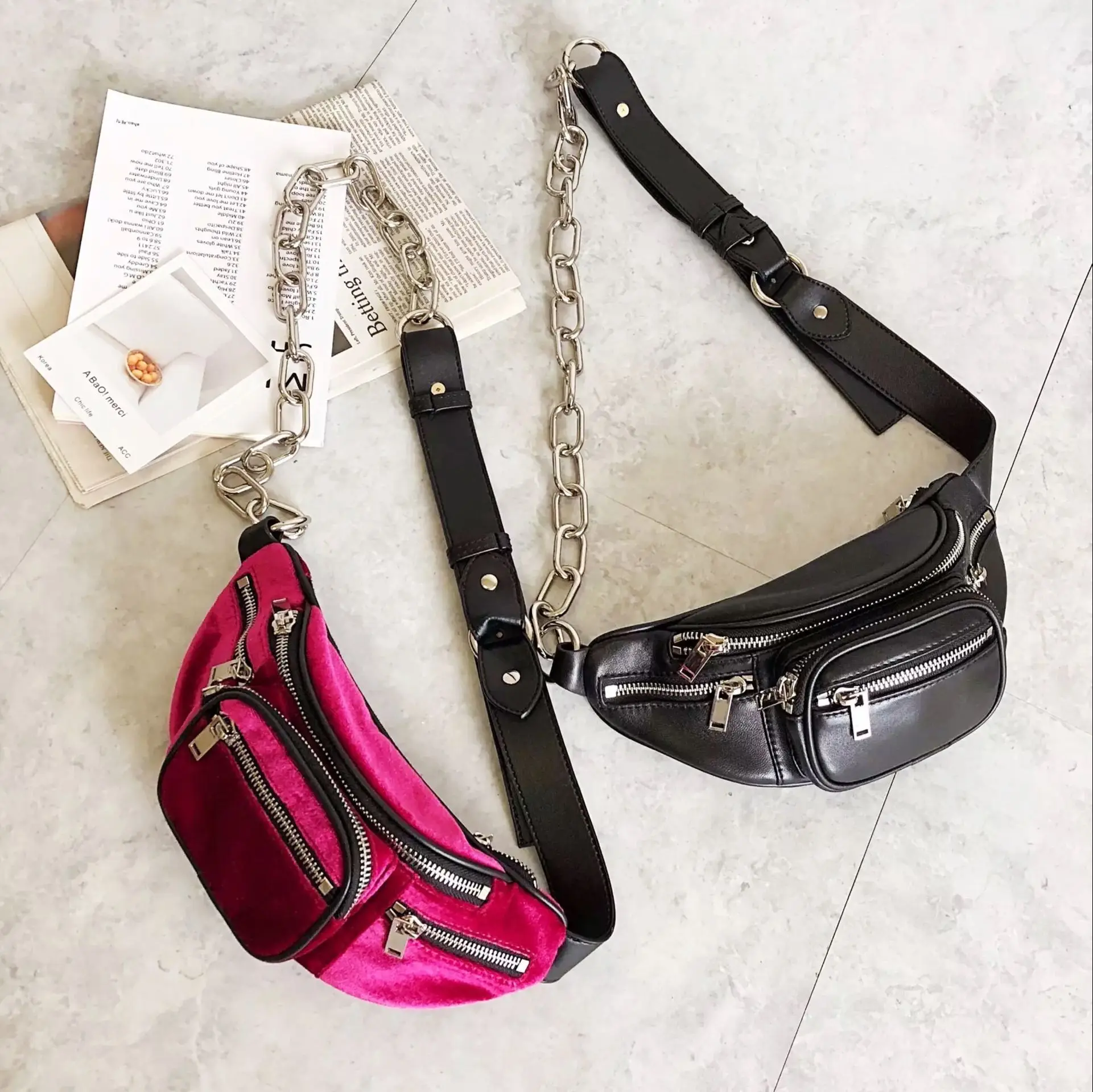 

Lambskin Zipper Chest Waist Bum Belt Handbags Velvet Crossbody Shoulder Bags Women Men