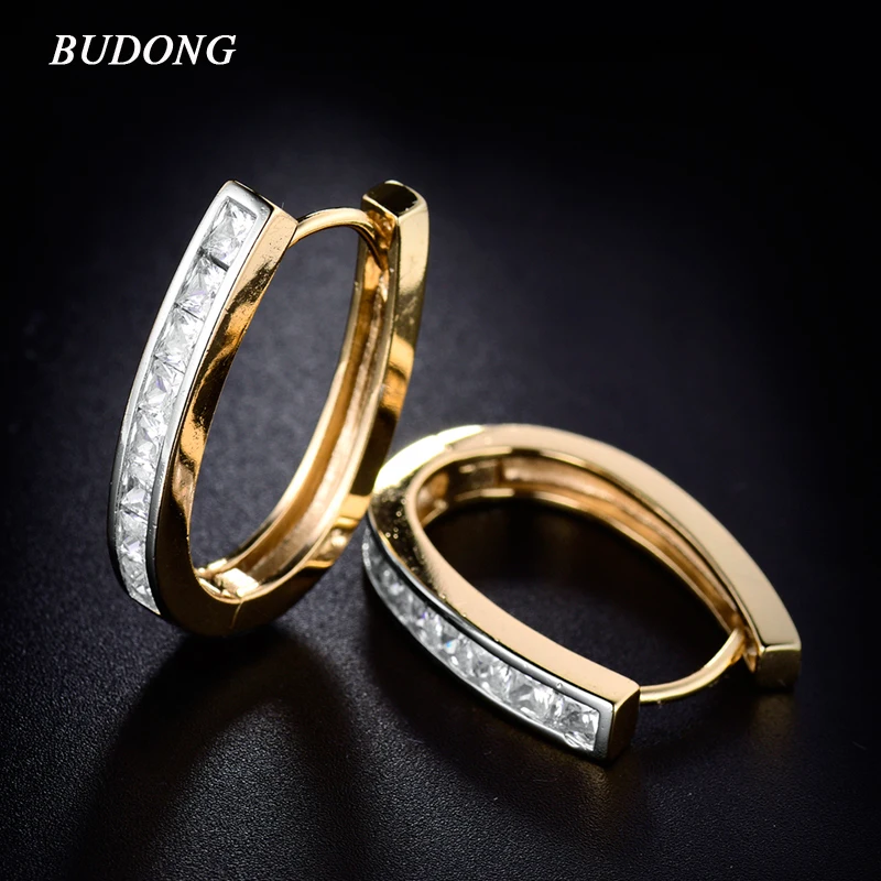 BUDONG Fashion Large Hoop Earring for Women Silver Gold Color Princess font b Crystal b font