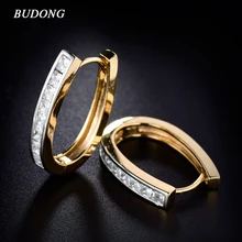 BUDONG Fashion Large Hoop Earring for Women Silver/Gold-Color Princess Crystal Cubic Zirconia Wedding Huggie Jewelry XUE100