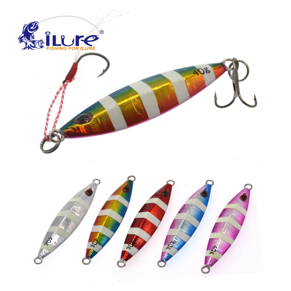 

iLure 5 Pcs/lot Fishing Metal Bait Casting Jig Spoon 40G 75MM Shore Drag Cast Jigging Lead Sea Bass Lure Fishing Tackle Baits