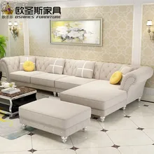 Luxury l shaped sectional living room furniutre Antique Europe design classical corner wooden carving fabric sofa sets W38F