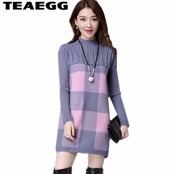 

TEAEGG Cashmere Autumn Sweater Dress Women Clothes Vestidos Verano 2020 Gray Ladies Dresses Large Sizes 4XL Vestido Mujer AL47